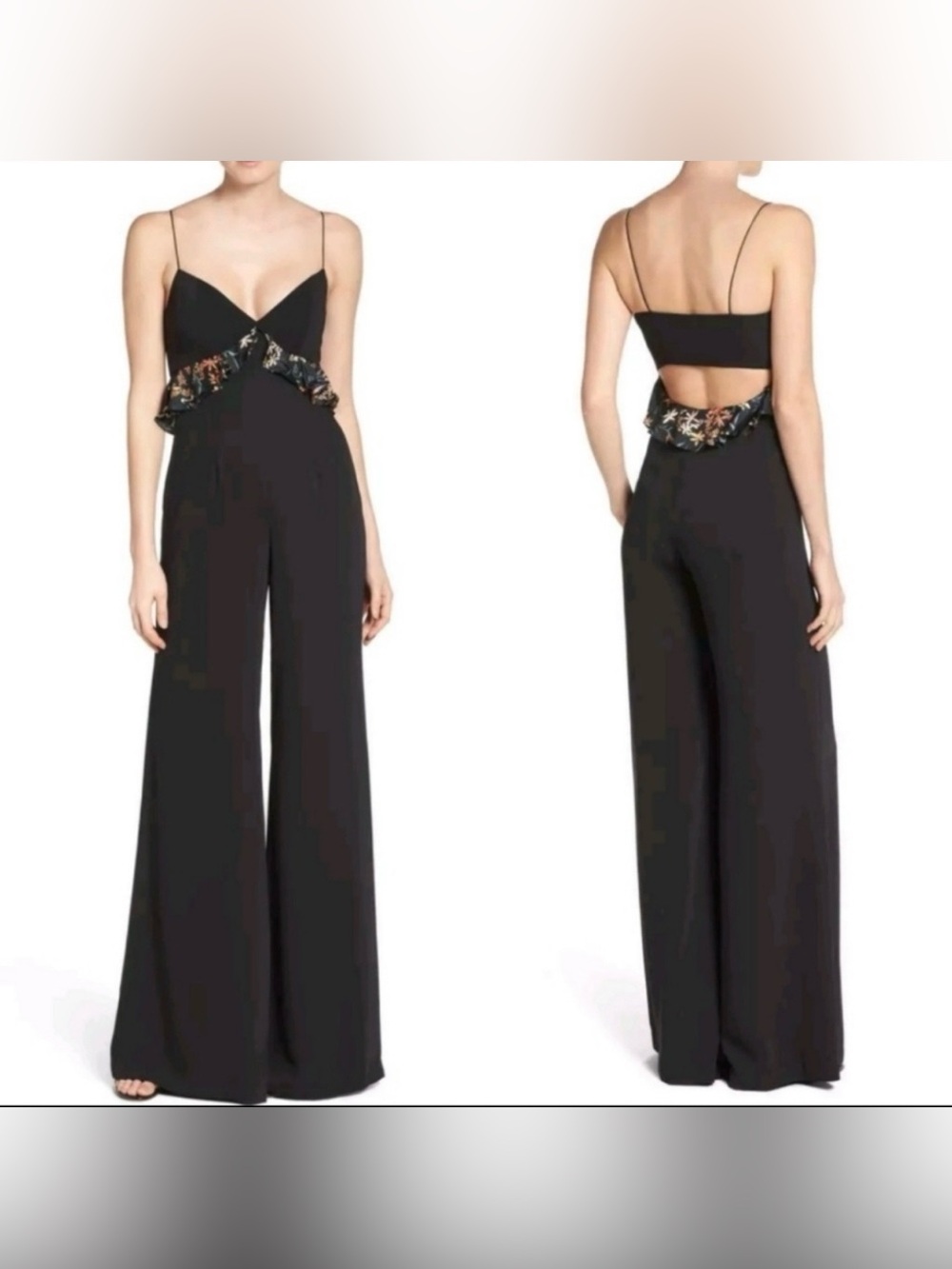 Sachin & Babi Black Wide-Leg Jumpsuit with Floral Trim